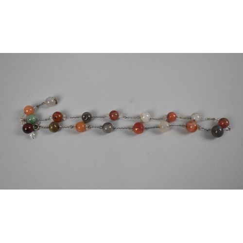 459 - A White Metal Mounted and Spherical Polished Stone Bead Necklace to comprise Banded Agate, Carnelian... 