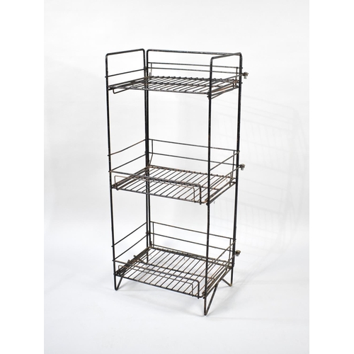 466 - A Black Painted Wire Folding Three Shelf Rack, 98cm high