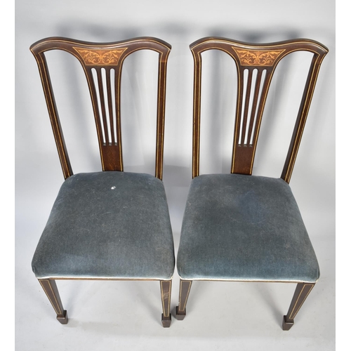 542 - A Pair of Edwardian Inlaid Mahogany Side Salon Chairs, Square Tapering Supports with Spade Feet