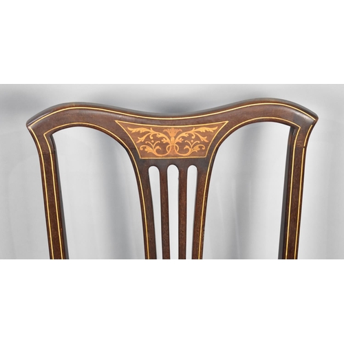 542 - A Pair of Edwardian Inlaid Mahogany Side Salon Chairs, Square Tapering Supports with Spade Feet