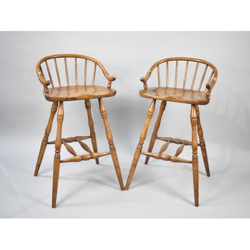 548 - A Pair of Elm Seated Spindle Back High Stools