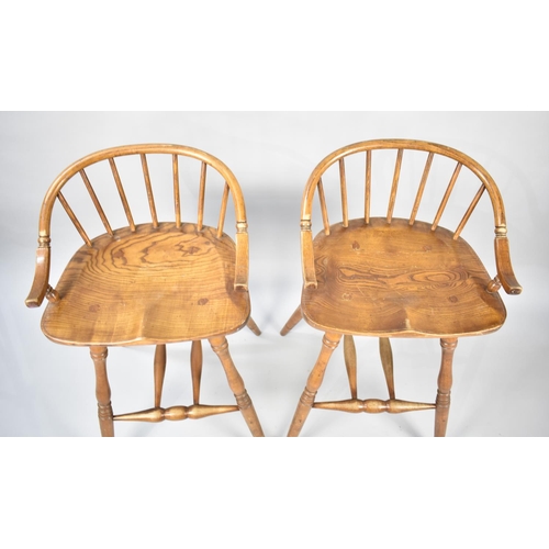 548 - A Pair of Elm Seated Spindle Back High Stools