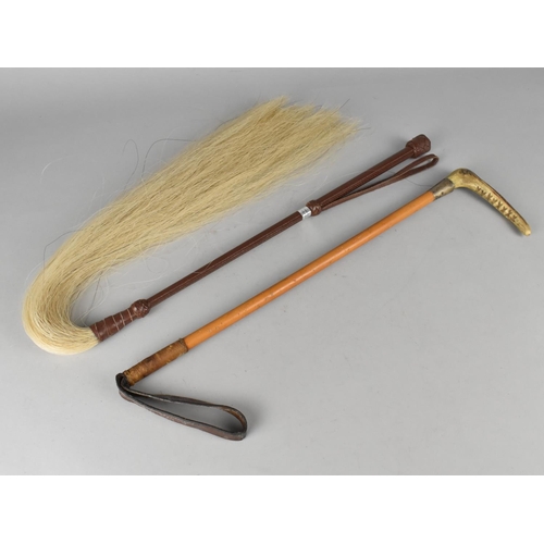 551 - A Ladies Bone Handled Riding Crop and a Modern Riding Whip with Fly Whisps