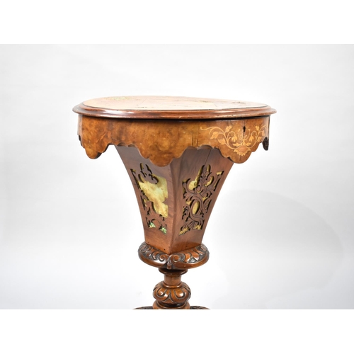 63 - A Late 19th/Early 20th Century Ladies Inlaid Oval Topped Tripod Work Table, Hinged Lid to Fitted Int... 