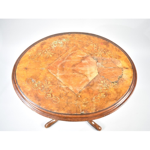 63 - A Late 19th/Early 20th Century Ladies Inlaid Oval Topped Tripod Work Table, Hinged Lid to Fitted Int... 