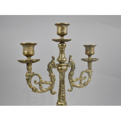 70 - A Cast Brass Three Branch Candelabra, 35cms High