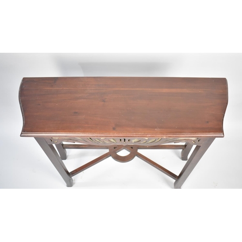 87 - A Modern Mahogany Effect Console Style Table, 77cms Wide and 25cms Deep