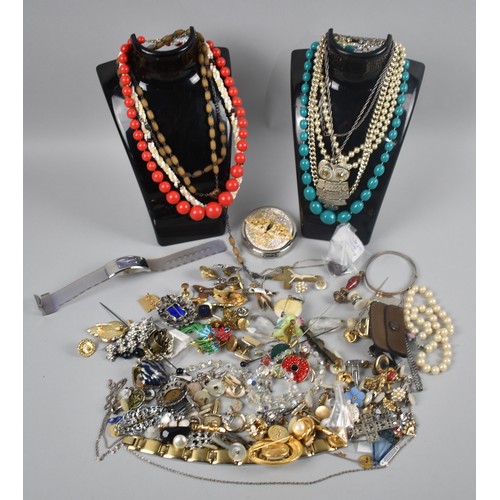 465 - A Collection of Various Costume Jewellery to include Earrings, Brooches, Silver Chain, Hat Pins Etc