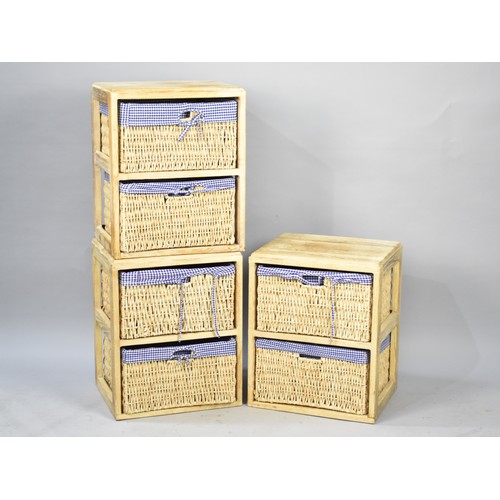 552 - A Set of Three Modern Storage Units Each with Two Fabric Lined Wicker Drawers