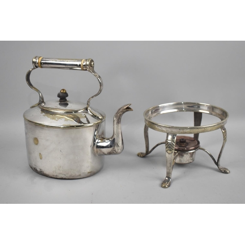 114 - An Edwardian Silver Plated Spirit Kettle on Stand with Burner