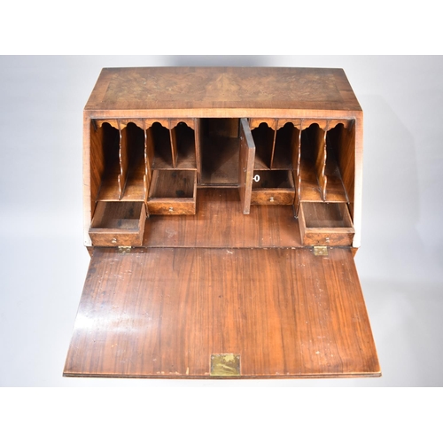 124 - A Mid 20th Century Burr Walnut Crossbanded Fall Front Bureau with Fitted Interior and Four Long Draw... 