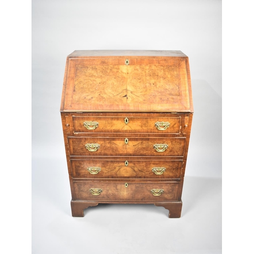 124 - A Mid 20th Century Burr Walnut Crossbanded Fall Front Bureau with Fitted Interior and Four Long Draw... 