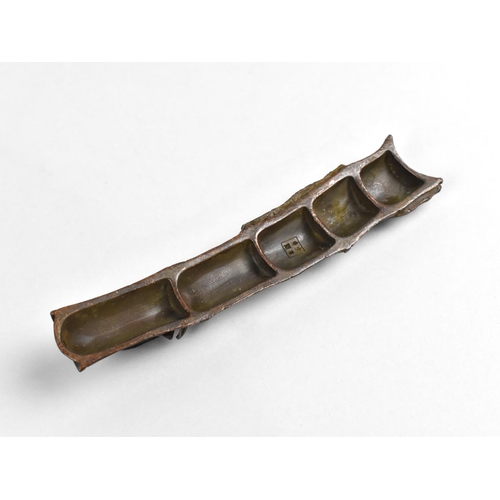 18 - A Bronze Study of Section of Bamboo with Insects, 4 Character Mark Under, 16cms Long