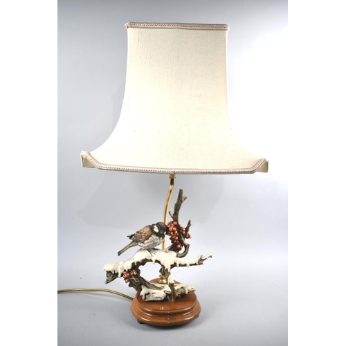 187 - A Modern Table Lamp in the Form of a Sparrow Perched on Branch with Berries, Signed, Complete with S... 