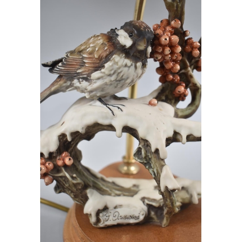 187 - A Modern Table Lamp in the Form of a Sparrow Perched on Branch with Berries, Signed, Complete with S... 