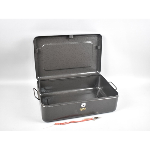 200 - A Modern Metal Two handled Strong Box with Key, 40cms Wide