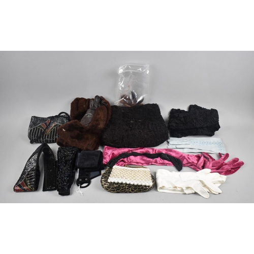 205 - A Collection of Various Ladies Evening Bags, Gloves, Belts Etc