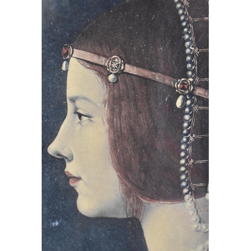 212 - A Framed Print of a Maiden with Headdress and Pearls, 33x51cms