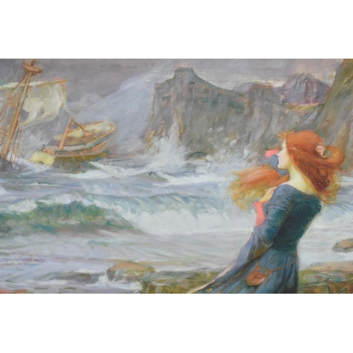 213 - A Gilt Framed Edwardian Pre Raphaelite Print 'Miranda-The Tempest', 53x42cms