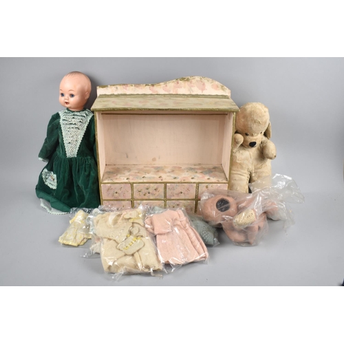 226 - A Collection of Various Vintage Dolls, Soft Toy, Toy Wardrobe Etc