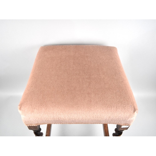 237 - A Mid 20th Century Oak Framed Barley Twist Upholstered Stool, 33.5cms Square