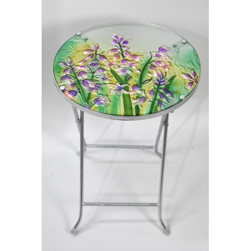 240 - A Modern Folding Table Decorated with Flowers, 35cms Diameter