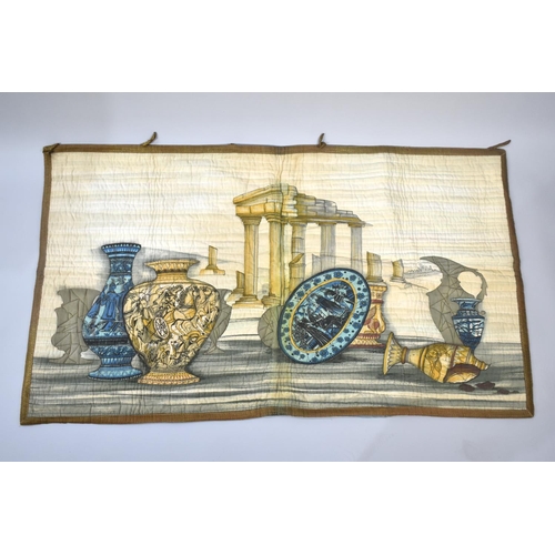 250 - A Pair of Modern Grecian Quilted Wall Hangings Depicting Ruins, Horses Etc, 123x72cms