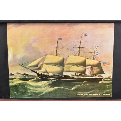 268 - A Painted Wooden Box, The Hinged Lid with Inner Print of an American Ship, 56cms Wide