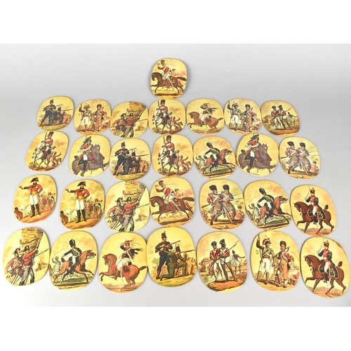 27 - A Collection of Late 20th Century Printed Oval Coasters Depicting 19th Century Infantry and Cavalry,... 