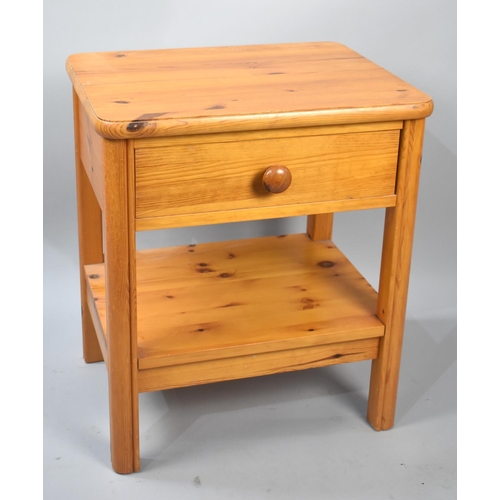 270 - A Modern Pine Bedside Table with Single Top Drawer and Stretcher Shelf, 51.5cms Wide