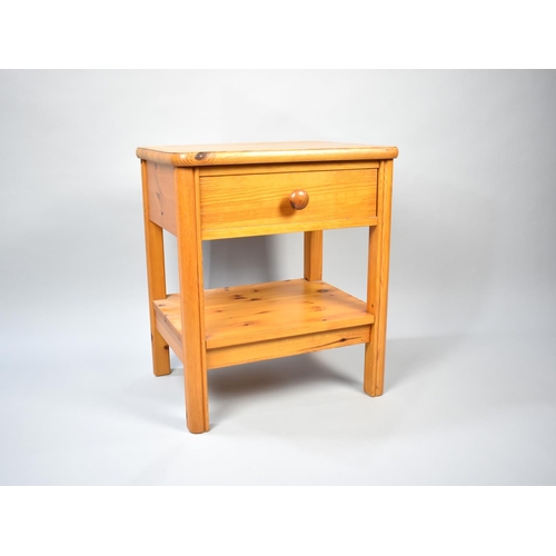 270 - A Modern Pine Bedside Table with Single Top Drawer and Stretcher Shelf, 51.5cms Wide