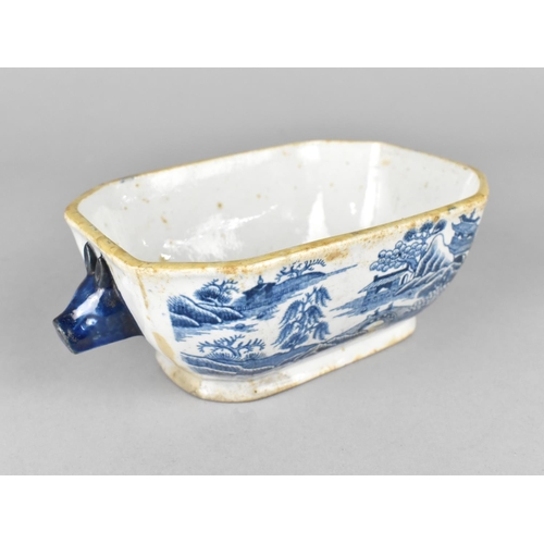 294 - A Small Chinese Porcelain Qing Dynasty Blue and White River Village Scene Pattern Tureen with Pig St... 