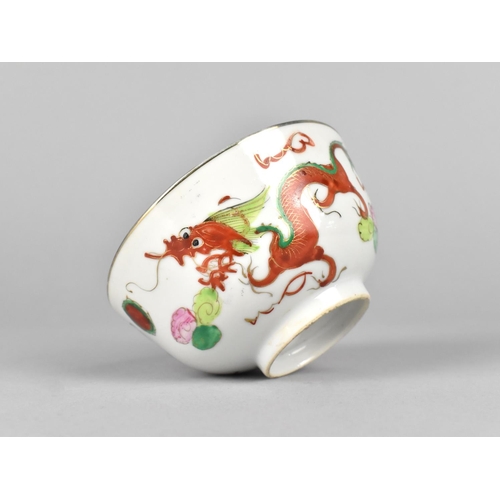 296 - A Chinese Porcelain Tea Bowl Decorated in Polychrome Detailing Dragon and Phoenix, Four Character Ma... 