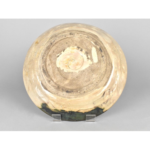 306 - An Oriental Crackle Glazed Dish Decorated in Polychrome with Village Scene Decoration and Oxidised T... 