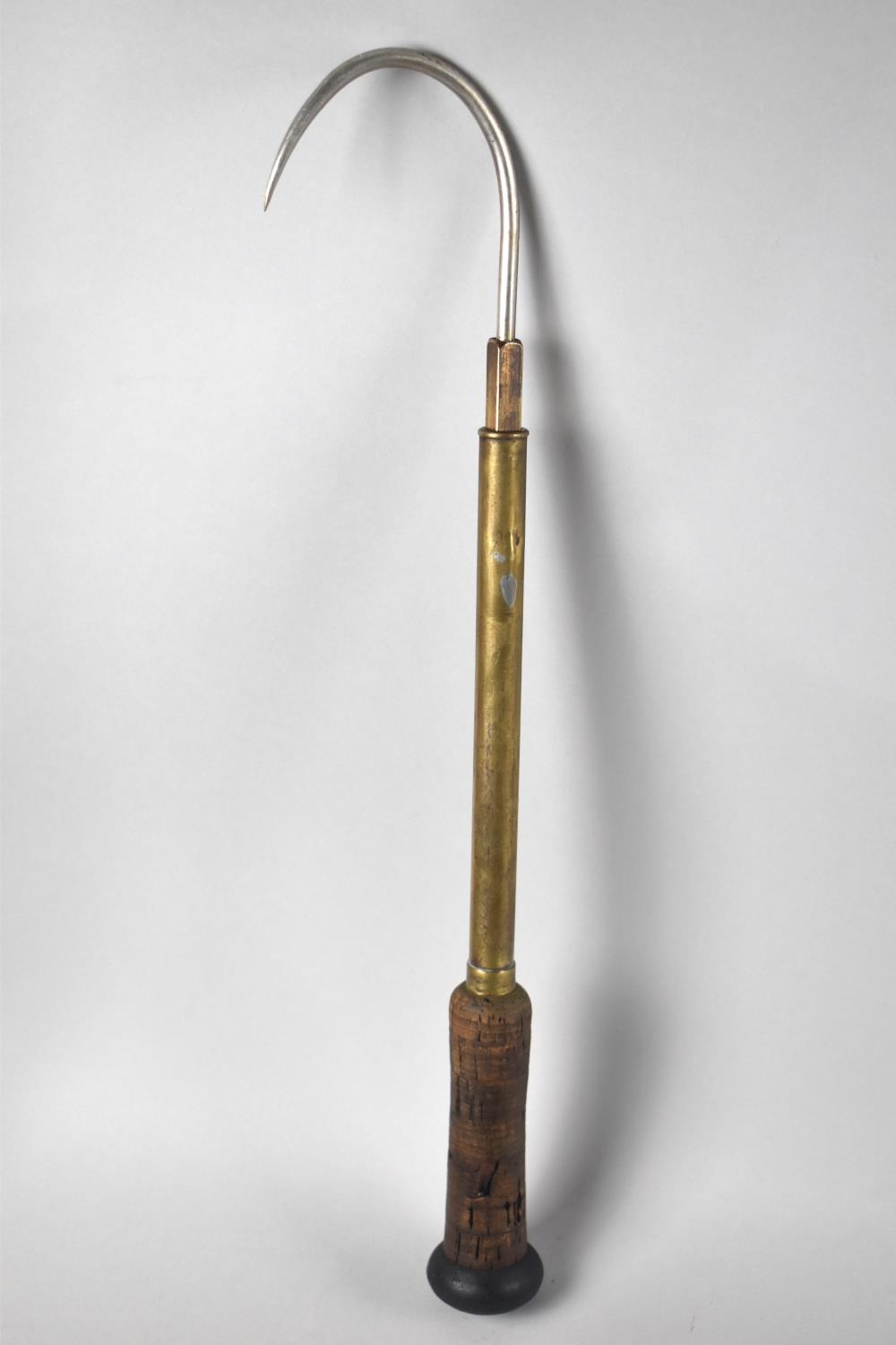 A Vintage Telescopic Brass and Cork Handled Fishing Gaff