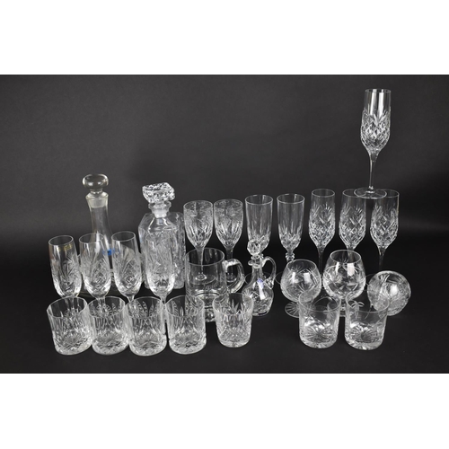 343 - A Collection of Various Glassware to Comprise Cut Glass Royal Doulton Champagne Flutes, Fluted Glass... 