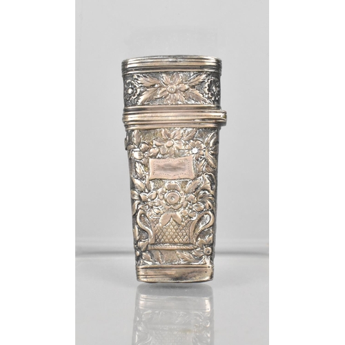 405 - A Georgian Silver Etui Case with Basket of Flower Repousse Decoration by TH, London Hallmark, 6.5cm ... 