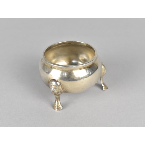 411 - A Victorian Silver Salt of Circular Body Form Raised on Three Down Swept Cabriole Legs with Hoof Fee... 