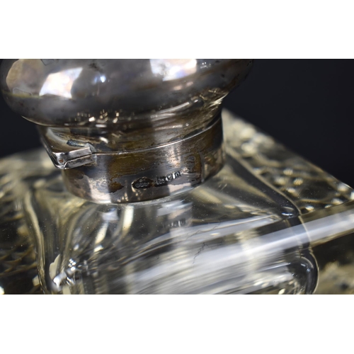 416 - A Silver and Glass Inkwell of Cube Form, 9cm high Together with a Silver Blotter (AF)