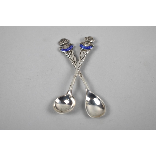 417 - A Pair of Silver and Enamel Souvenir Condiment Spoons for Chester, Birmingham 1913 and Makers Mark R... 