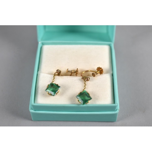 447 - A Pair of 9ct Gold Mounted and Green Paste Stone Screw Back Earrings, 1.3gms