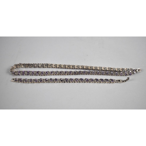 449 - A Silver Bracelet with Purple and Marcasite Stones together with a Matching Necklace, 91.4gms