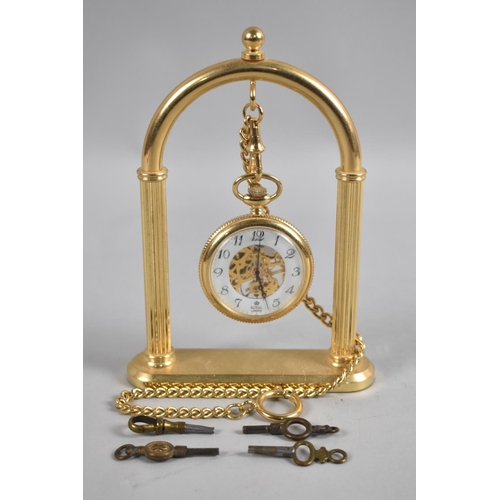 451 - A Gold Plated Skeleton Pocket Watch by Royal London, Complete with Stand, Chain and Four (Unrelated)... 