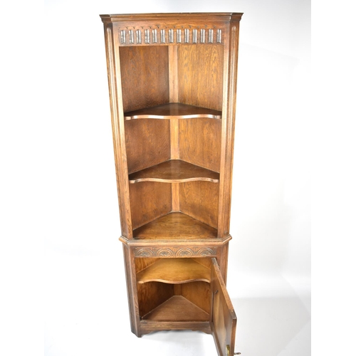 528 - A Mid 20th Century Oak Free Standing Corner Cabinet with Cupboard base, 59cm wide