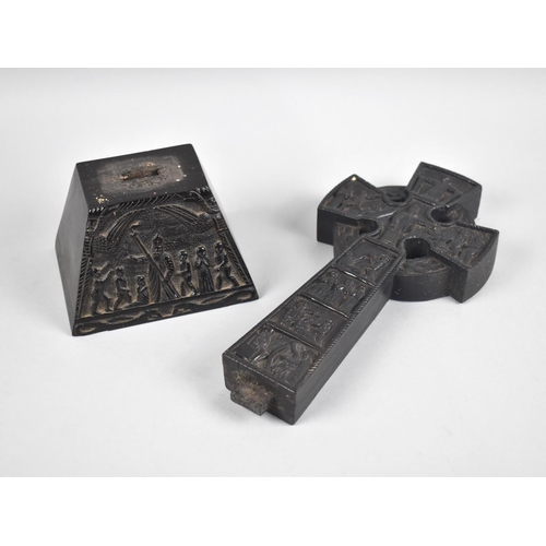 55 - A Carved Wooden Study of a Celtic Cross Decorated in Relief with Religious Figures, 33cms High