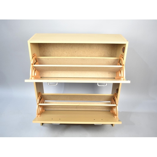 576 - A Modern Two Shelf Shoe Cabinet with Pull Down Front, 75cm wide