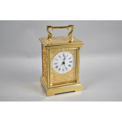 65 - A Modern Gilt Brass Carriage Clock with Battery Movement, 14cms High