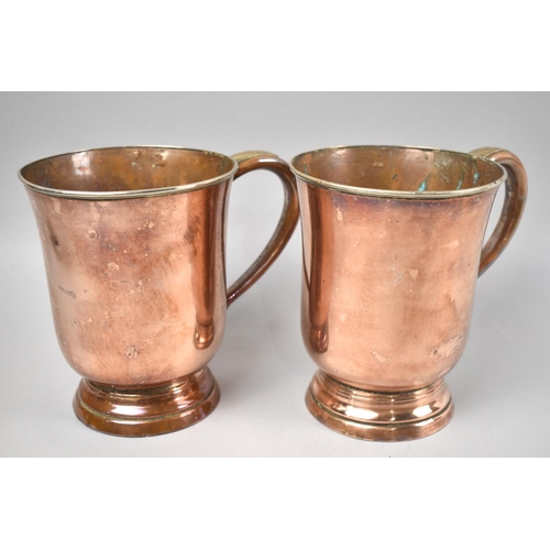 72 - A Pair of Early 19th Century Copper 1 Quart Measures, Base Plate Stamped Spalding and M, 15.5cms Hig... 