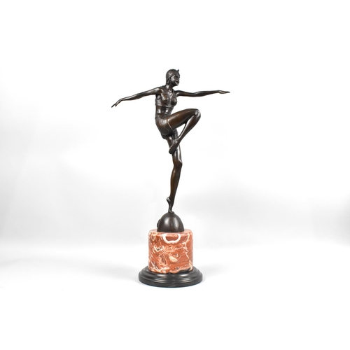 73 - A Reproduction Art Deco Style Bronze Figure of Dancer with Knee Raised, After Philipp on Veined Marb... 