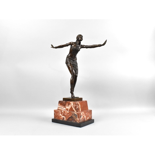 75 - A Reproduction Art Deco Bronze Figure of Dancer with Arms Outstretched After Chiparus on Stepped Vei... 